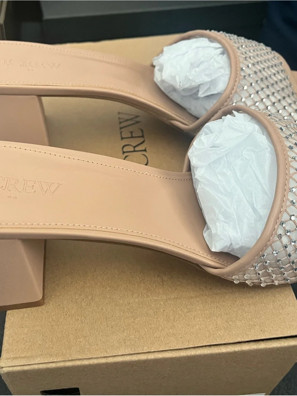NWT J.Crew Rhinestone Mesh Mule Heels Size 12 | Nude Block Heel